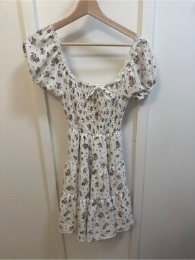 Ardene Cream Floral Smocked Tiered Dress with Brown Blossoms